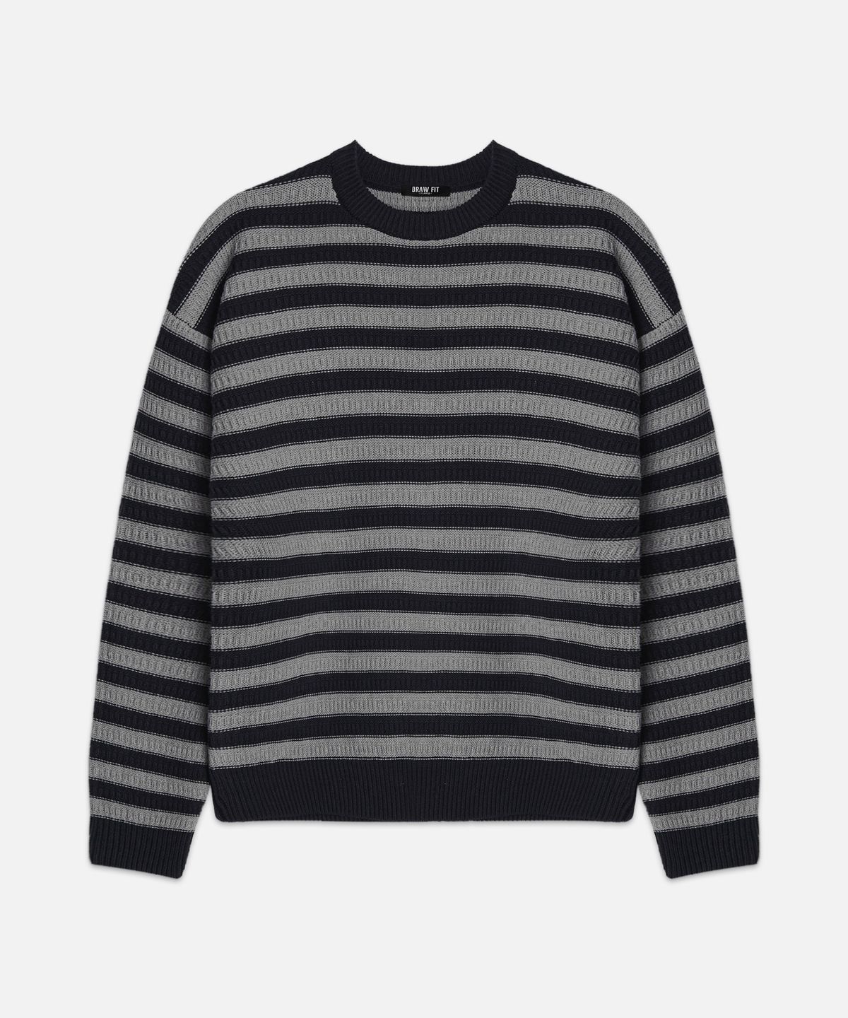 드로우핏(DRAW FIT) 스퀘어 스트라이프 코튼 풀오버 니트 [D.NAVY]