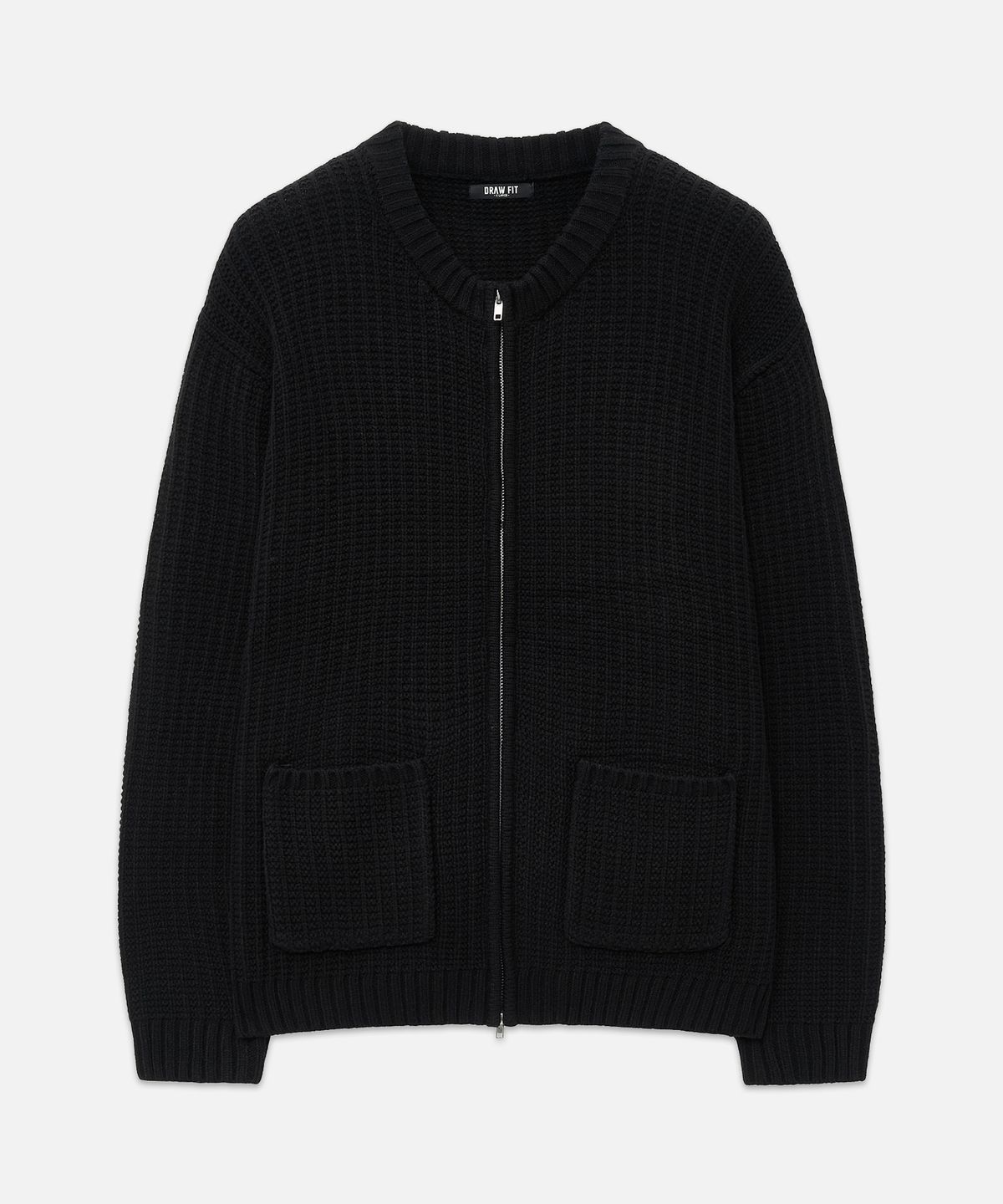 드로우핏(DRAW FIT) 콘스탄트 벌키 라운드 집업 니트 [BLACK]