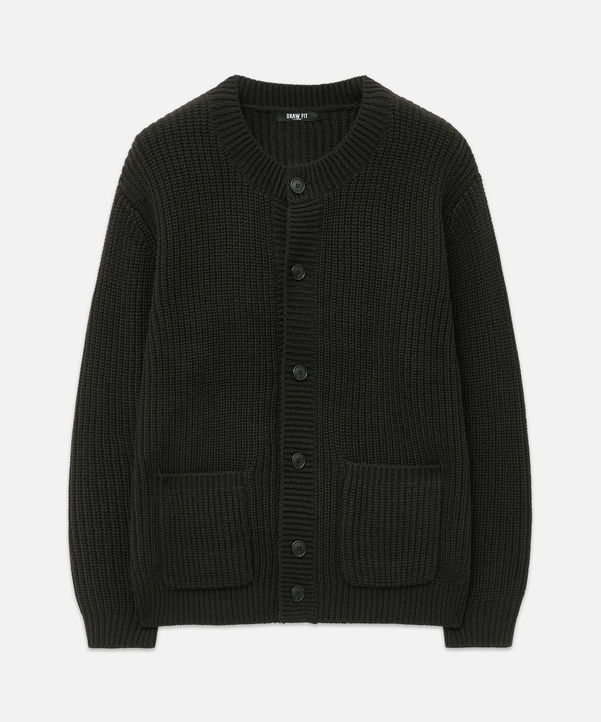 드로우핏(DRAW FIT) 오버사이즈 벌키 라운드 가디건 [BLACK]