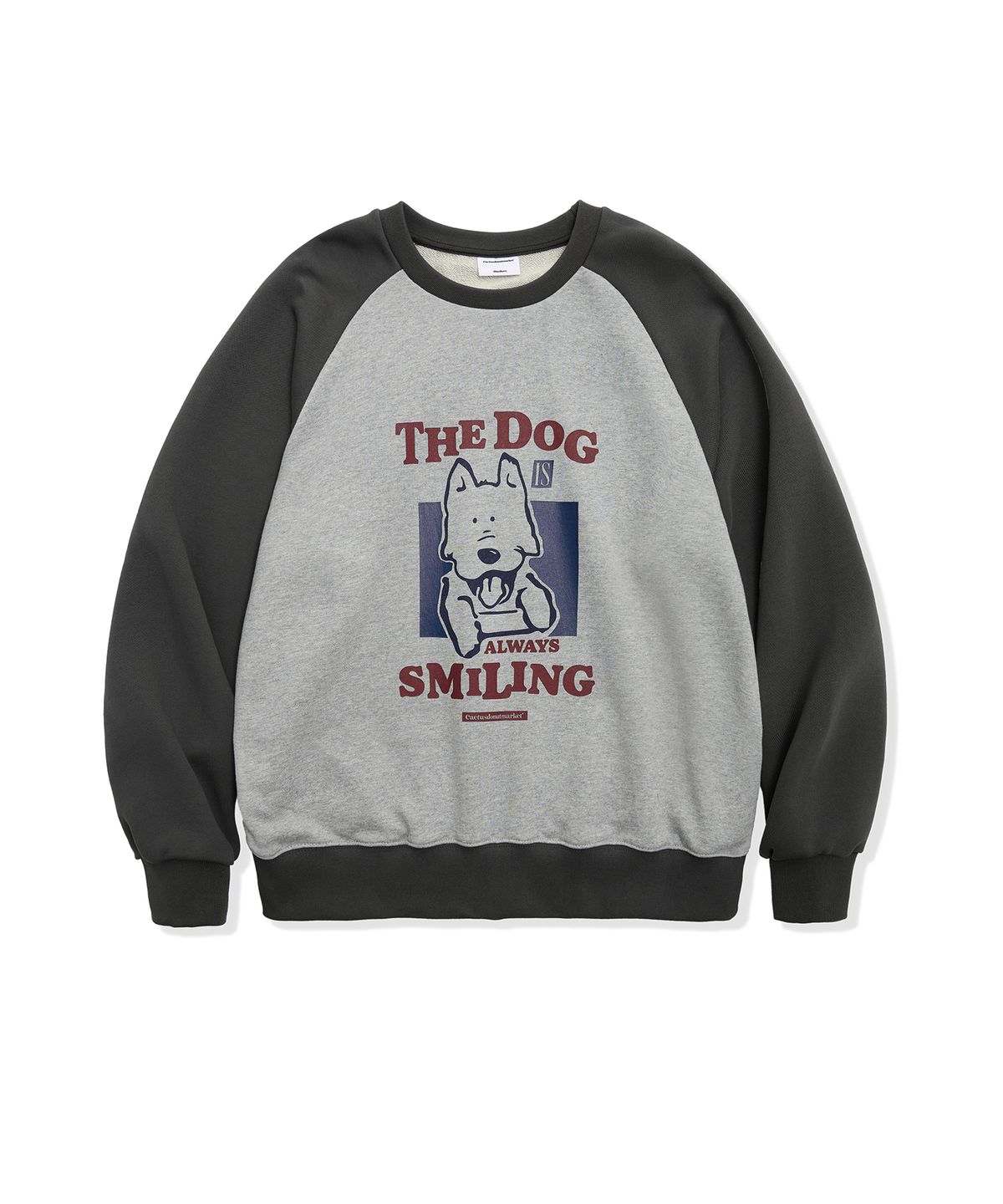 캑터스도넛마켓(CACTUSDONUTMARKET) Smiling Dog Raglan Sweatshirt - Gray