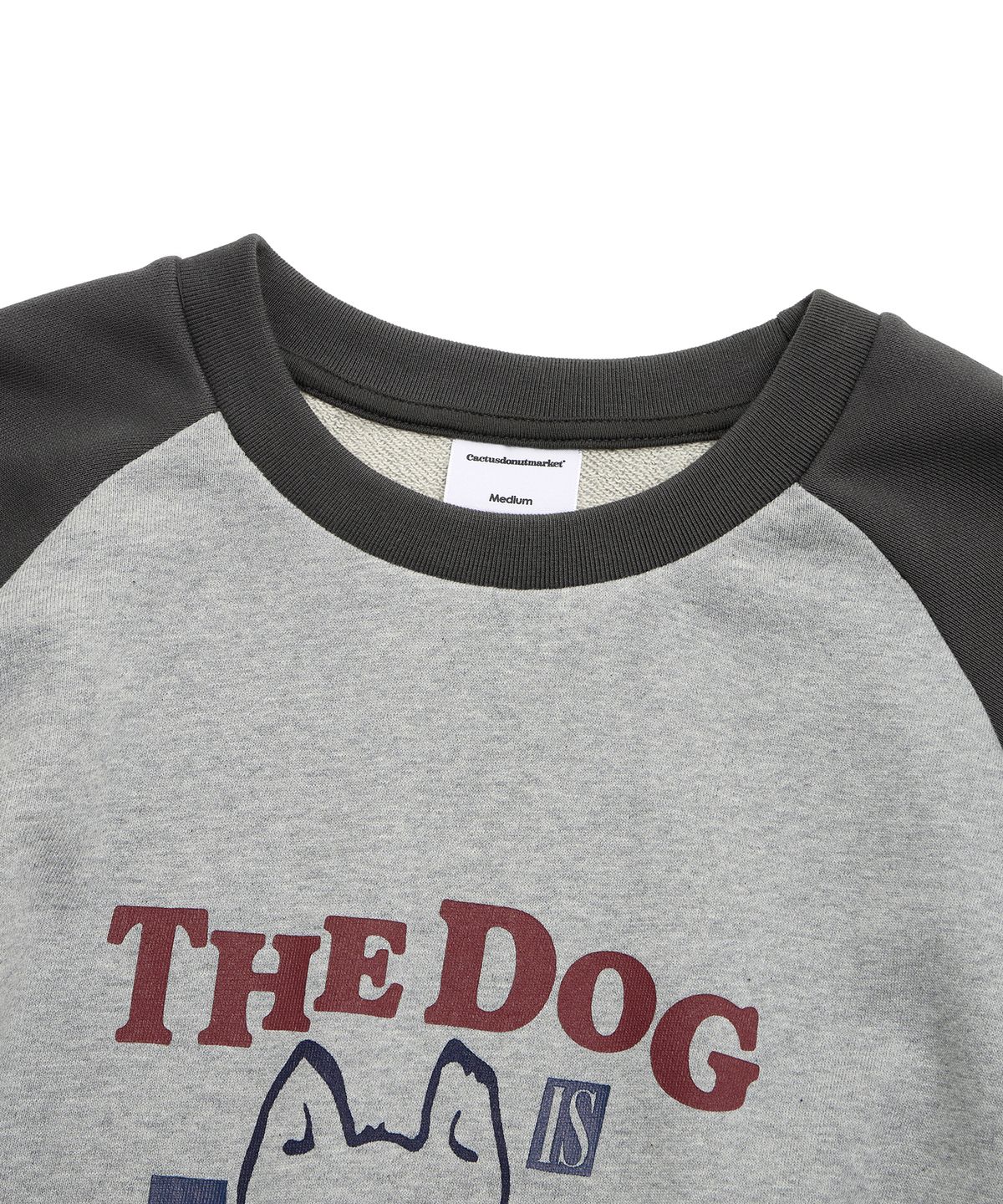 캑터스도넛마켓(CACTUSDONUTMARKET) Smiling Dog Raglan Sweatshirt - Gray