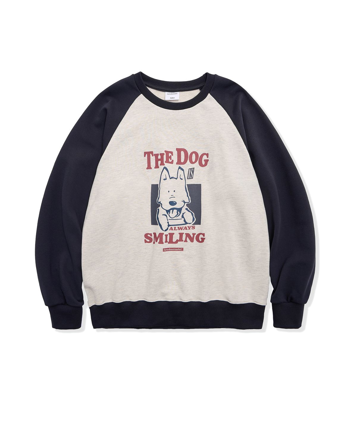 캑터스도넛마켓(CACTUSDONUTMARKET) Smiling Dog Raglan Sweatshirt - Oatmeal
