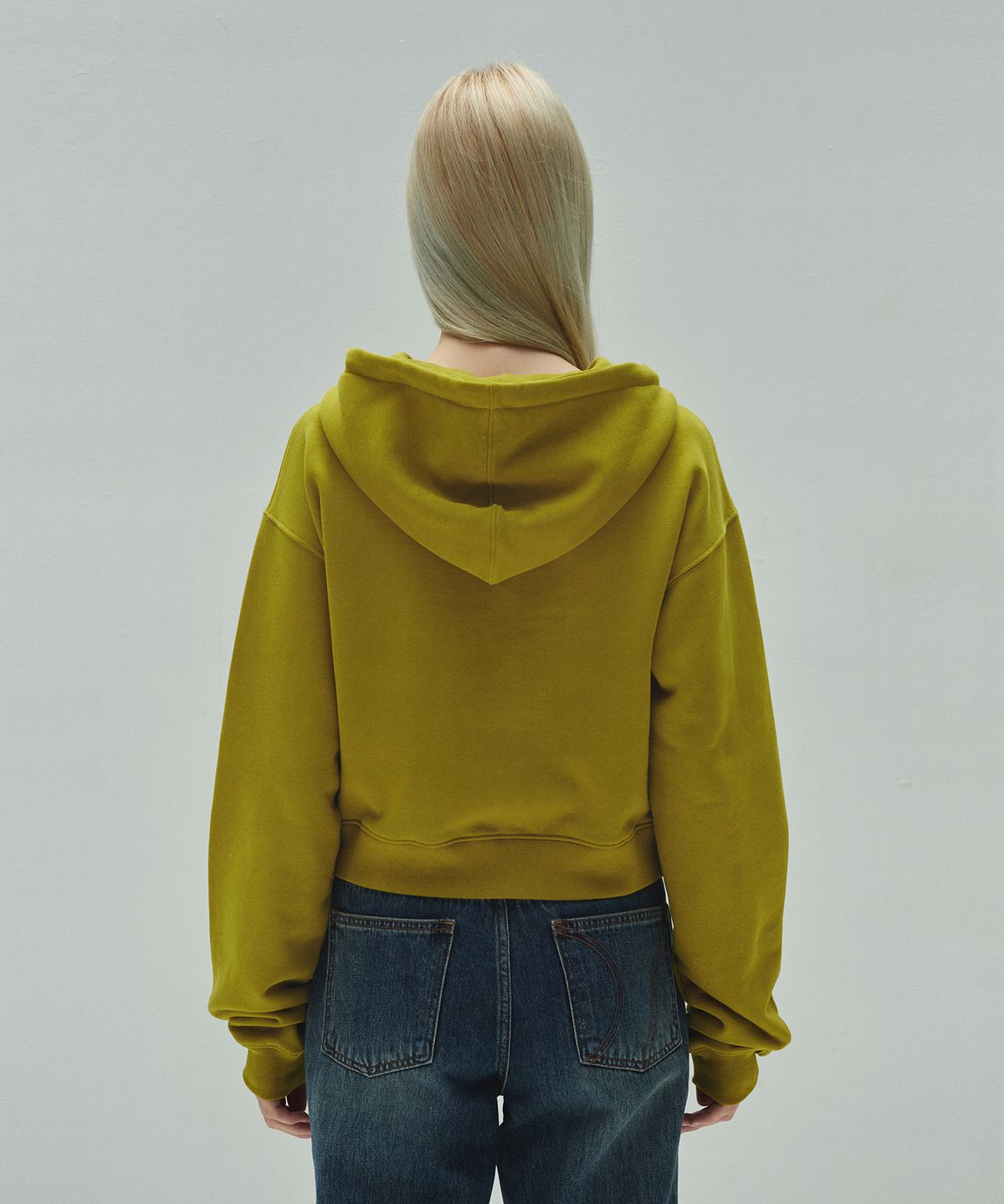 다이애그널(DIAGONAL) CROPPED HOODIE ZIP UP (olive)
