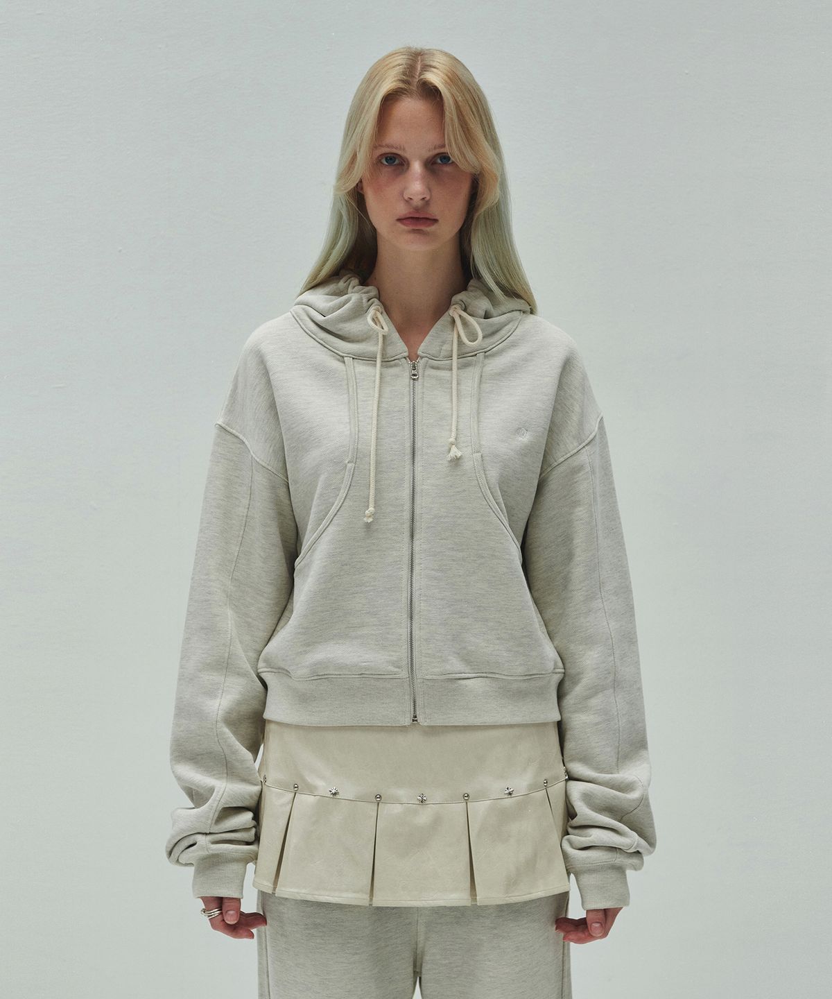 다이애그널(DIAGONAL) CROPPED HOODIE ZIP UP (oatmeal)