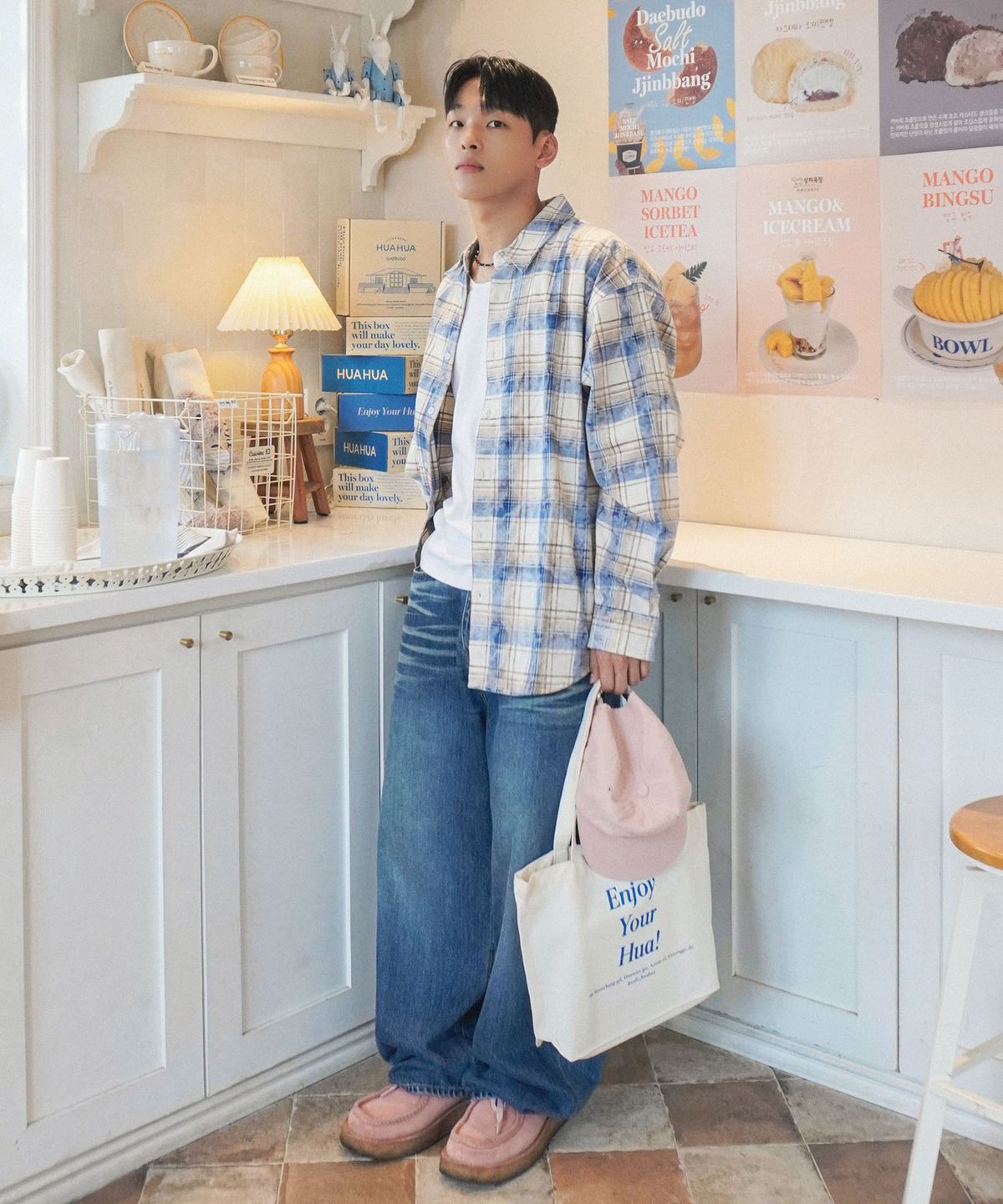 코드그라피(CGP) 90S VTG THE NERD 오버핏 체크셔츠_라이트 핑크