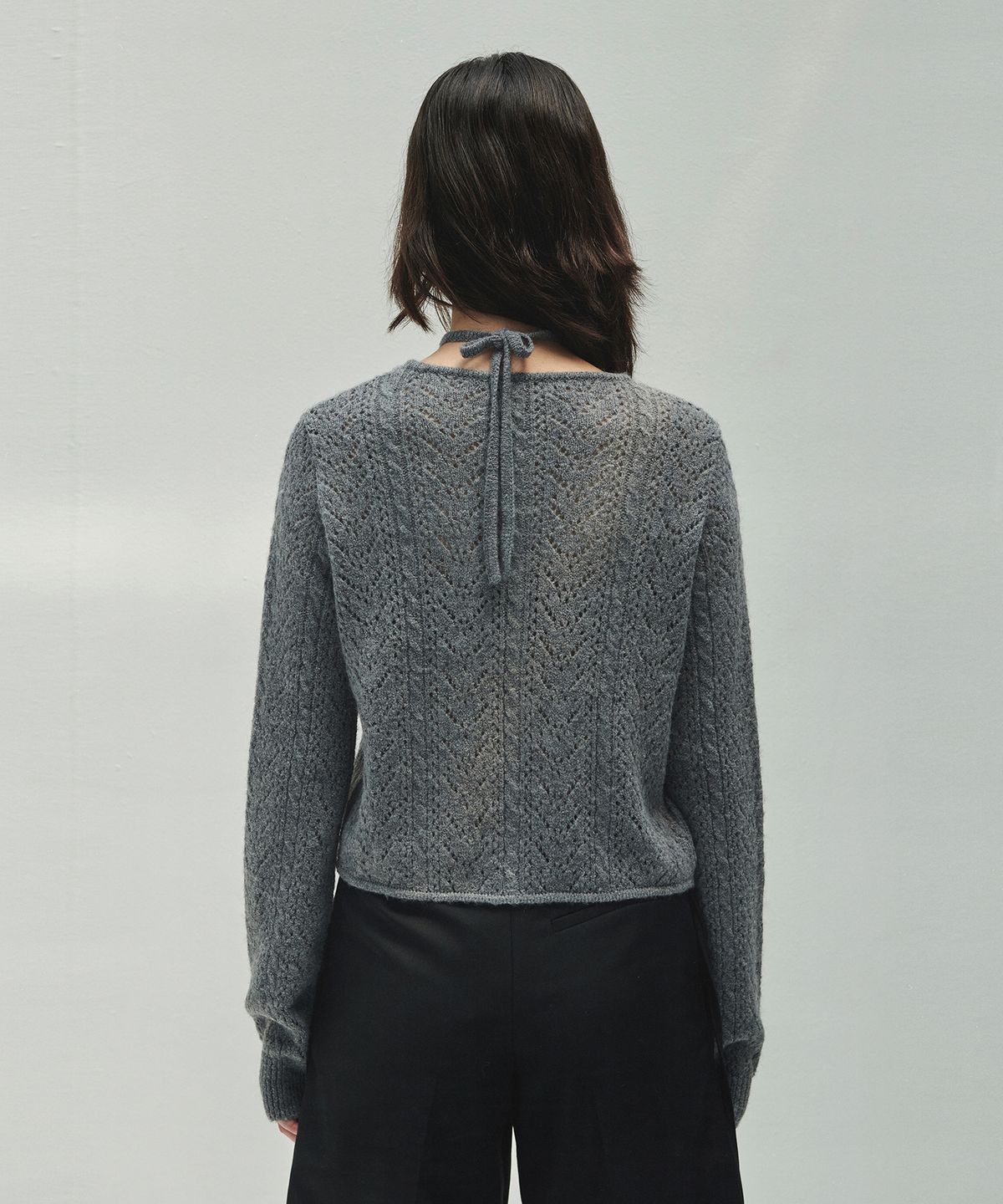 다이애그널(DIAGONAL) LACE PUNCHING KNIT CARDIGAN (melange grey)