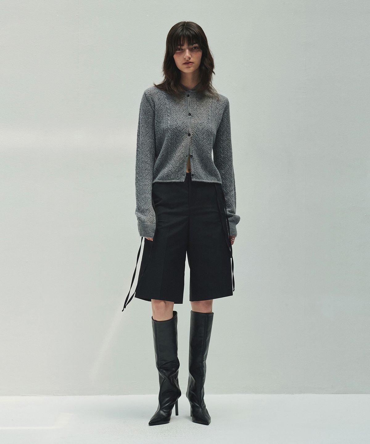 다이애그널(DIAGONAL) LACE PUNCHING KNIT CARDIGAN (melange grey)