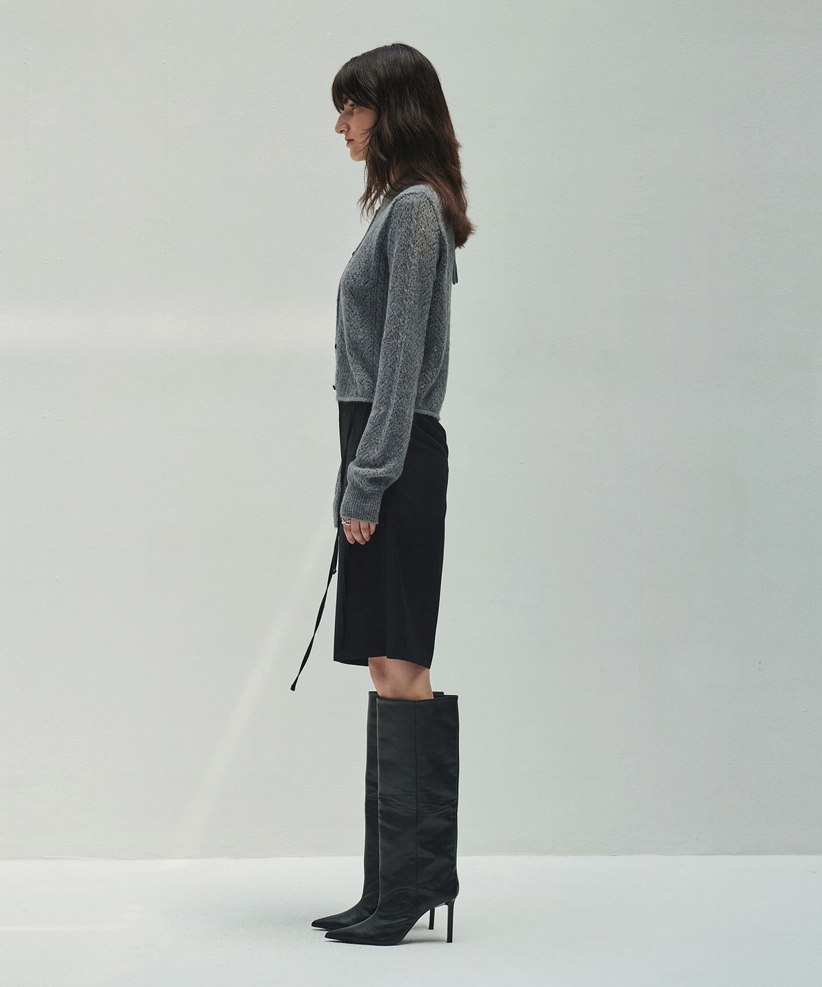 다이애그널(DIAGONAL) LACE PUNCHING KNIT CARDIGAN (melange grey)