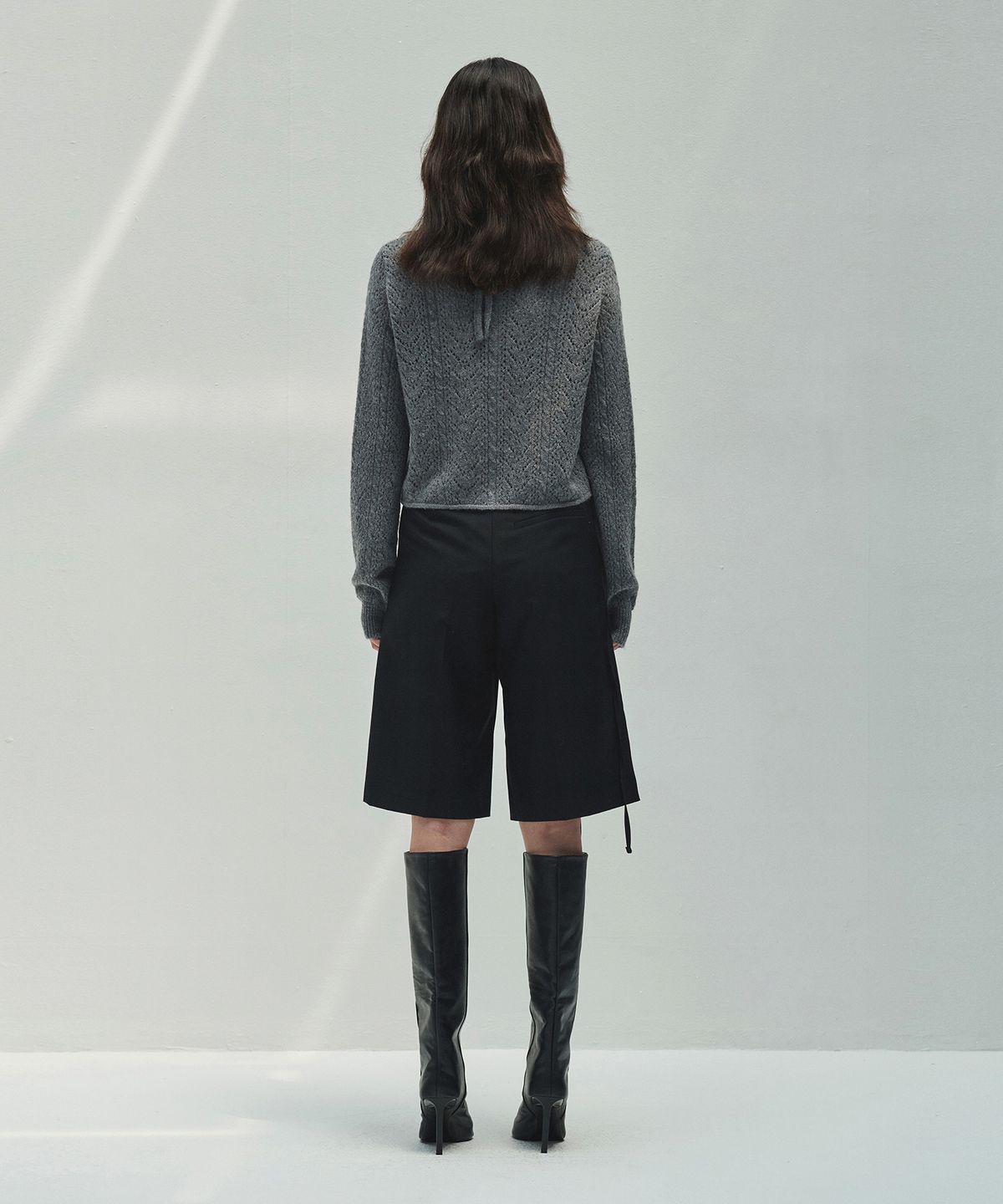 다이애그널(DIAGONAL) LACE PUNCHING KNIT CARDIGAN (melange grey)