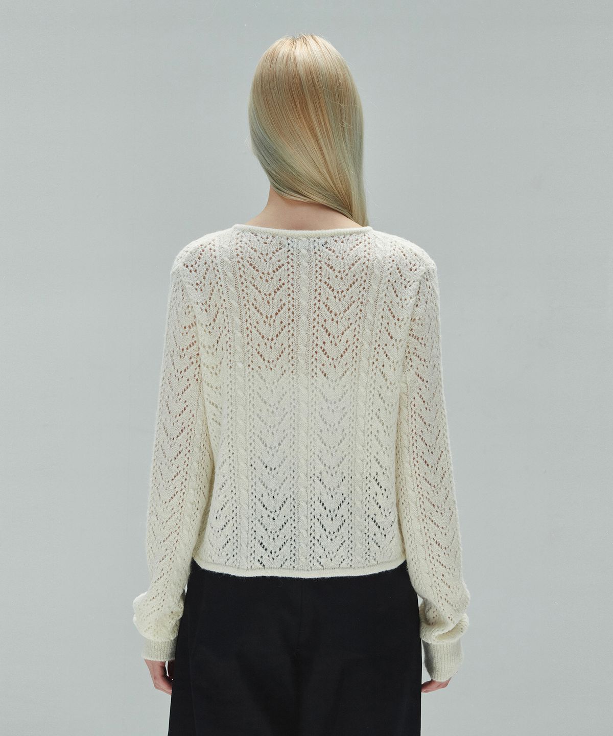 다이애그널(DIAGONAL) LACE PUNCHING KNIT CARDIGAN (ivory)