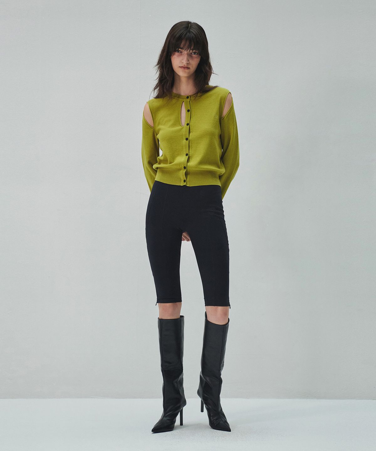 다이애그널(DIAGONAL) SLIT KNIT CARDIGAN (olive)