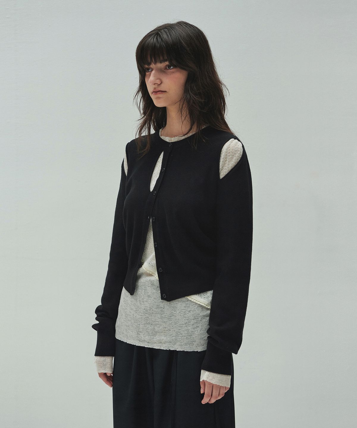 다이애그널(DIAGONAL) SLIT KNIT CARDIGAN (black)