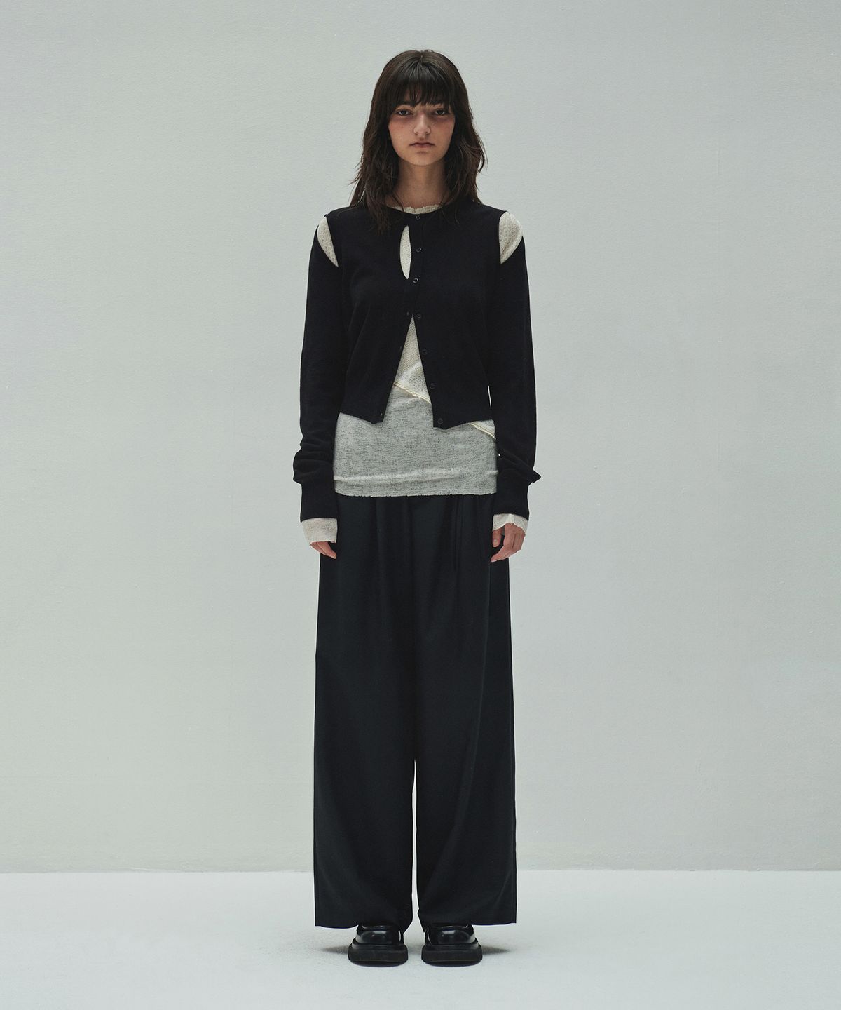 다이애그널(DIAGONAL) SLIT KNIT CARDIGAN (black)