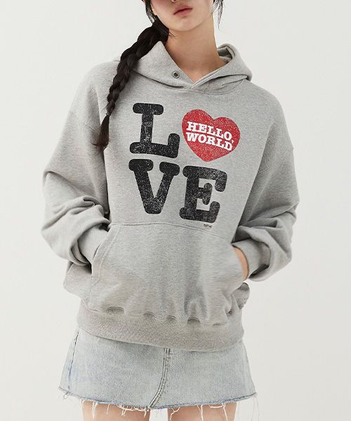 パーカー・フーディ [MIM the wardrobe] Hello World LOVE hoodie (5 COLOR) MUSINSA | MIMTHEWARDROBE Hello World LOVE Hoodie_Black