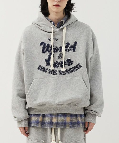 パーカー・フーディ [MIM the wardrobe] World & Love Applique Hoodie MUSINSA | MIMTHEWARDROBE World & Love Applique Hoodie_Gray