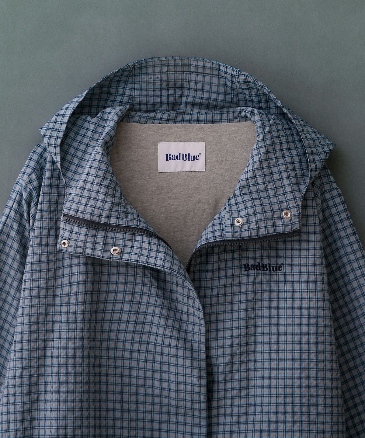배드블루(BADBLUE) Check Hoodie Jacket Blue