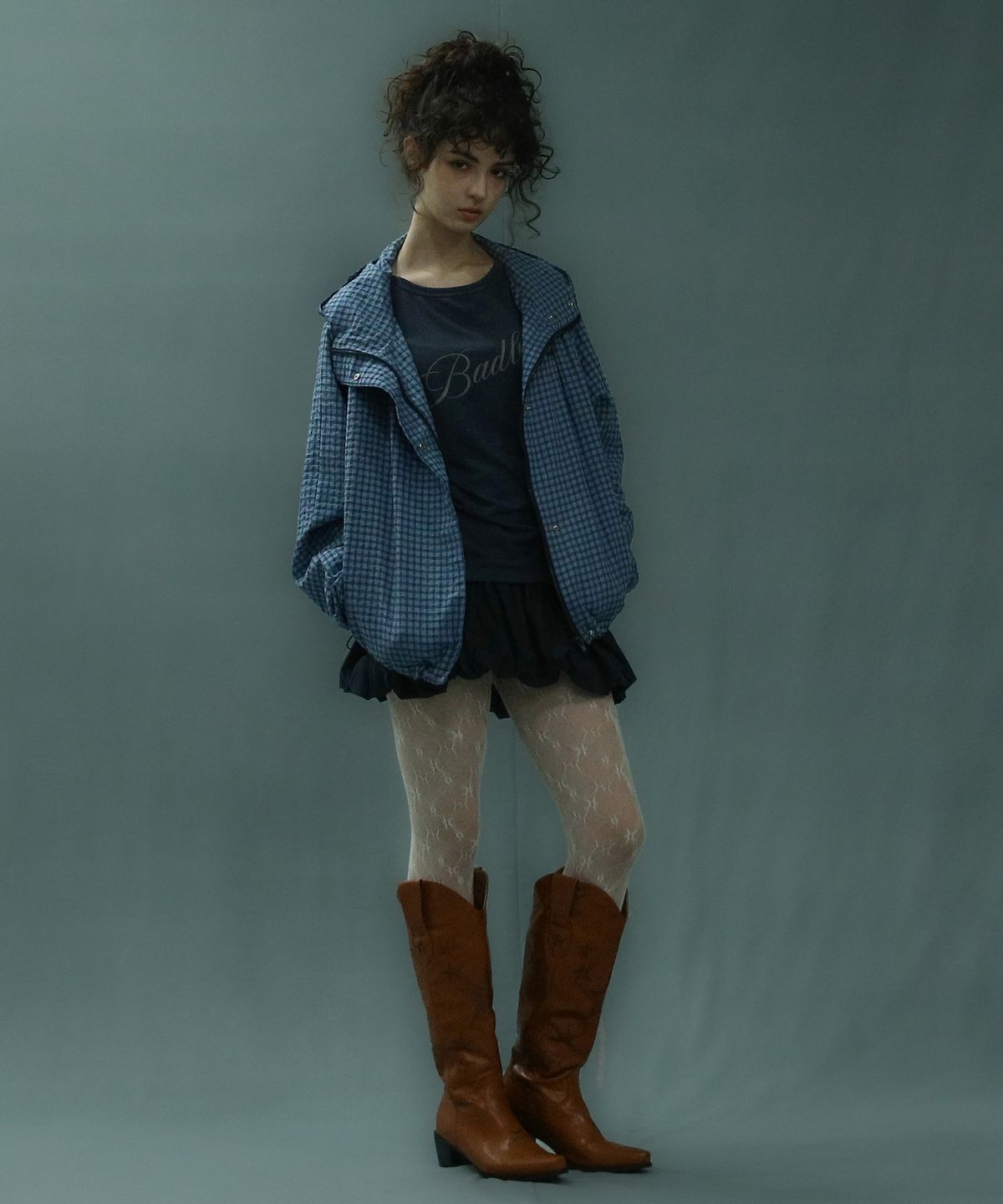 배드블루(BADBLUE) Check Hoodie Jacket Blue