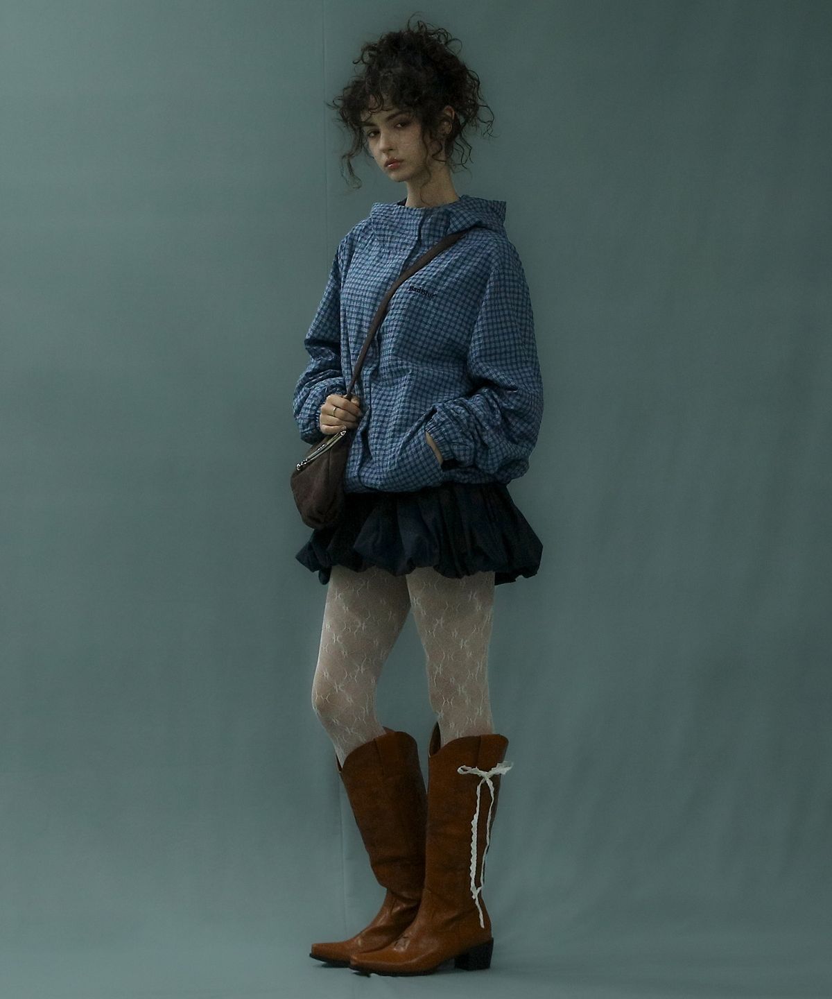배드블루(BADBLUE) Check Hoodie Jacket Blue