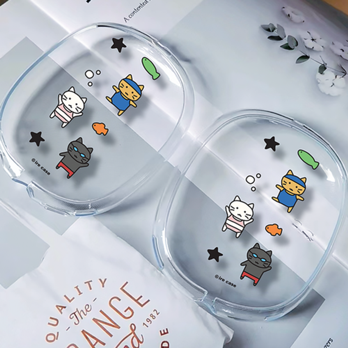 이레케이스앤굿즈(IRECASEGOODS) 수영캣 에어팟맥스케이스 클리어 투명젤리 투명하드 케이스