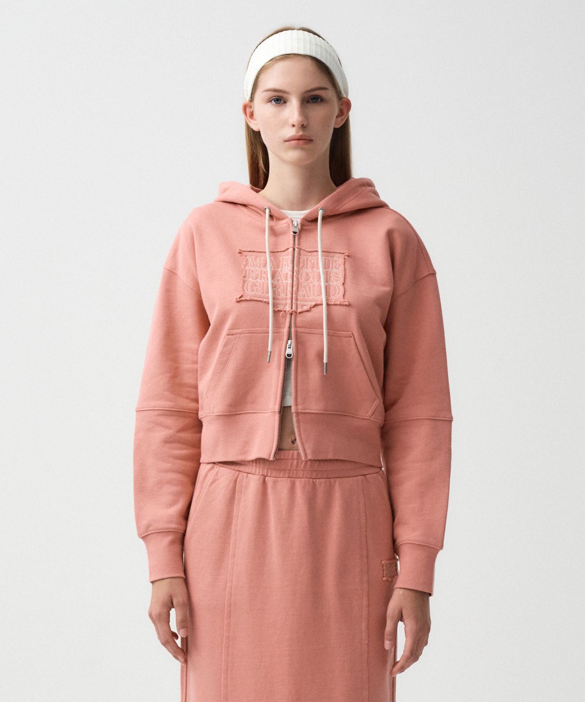 마리떼 프랑소와 저버(MARITHÉ + FRANҪOIS GIRBAUD) W CLASSIC LOGO CROP HOODIE ZIPUP coral pink