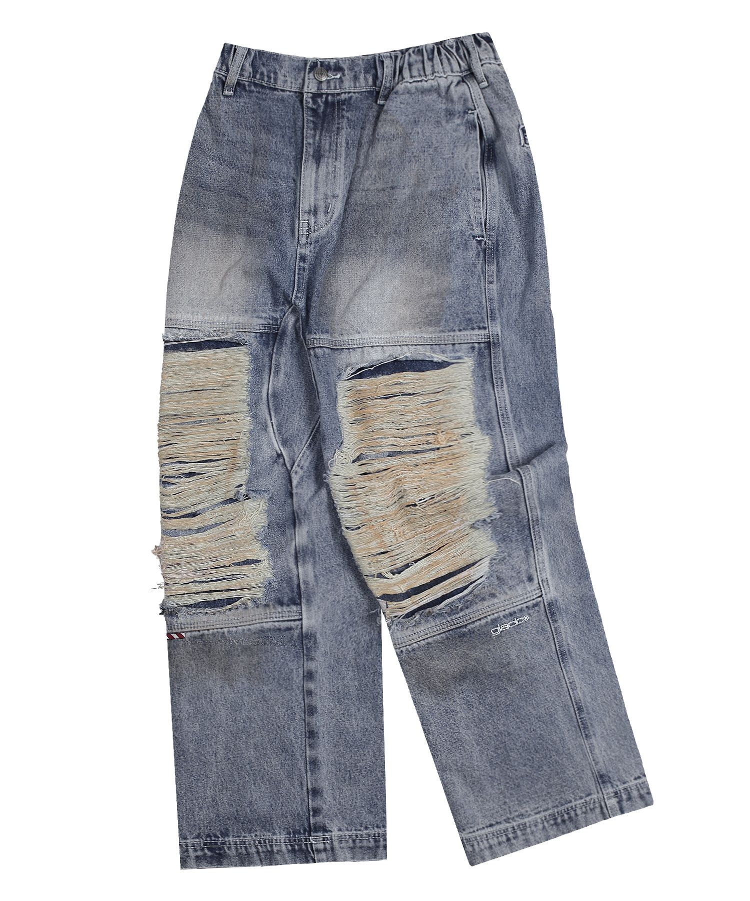 MUSINSA公式 | GLACK GP076 Destroyed Dirty Denim Pants (INDIGO)