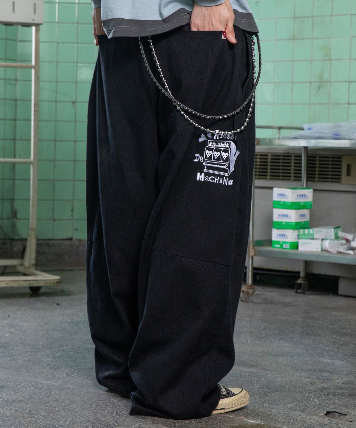 글랙(GLACK) GP084 알리 와이드 워크 팬츠 (BLACK)