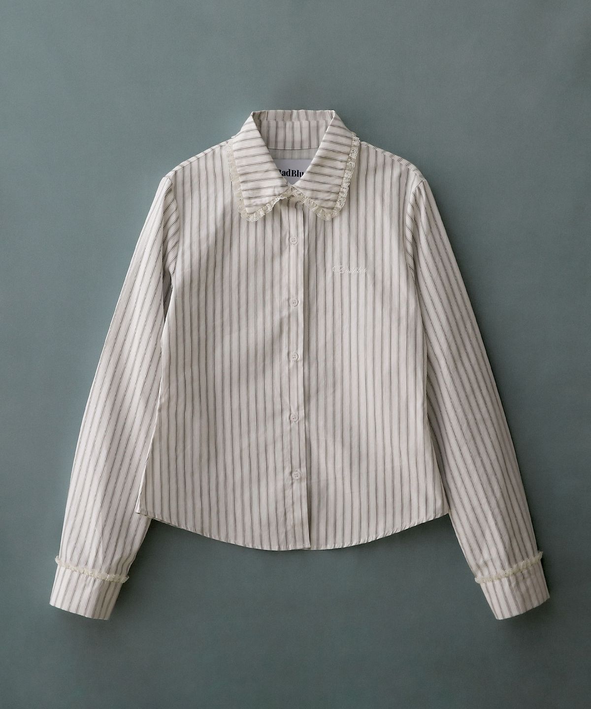 배드블루(BADBLUE) Stripe Lace Tie Shirt Ivory
