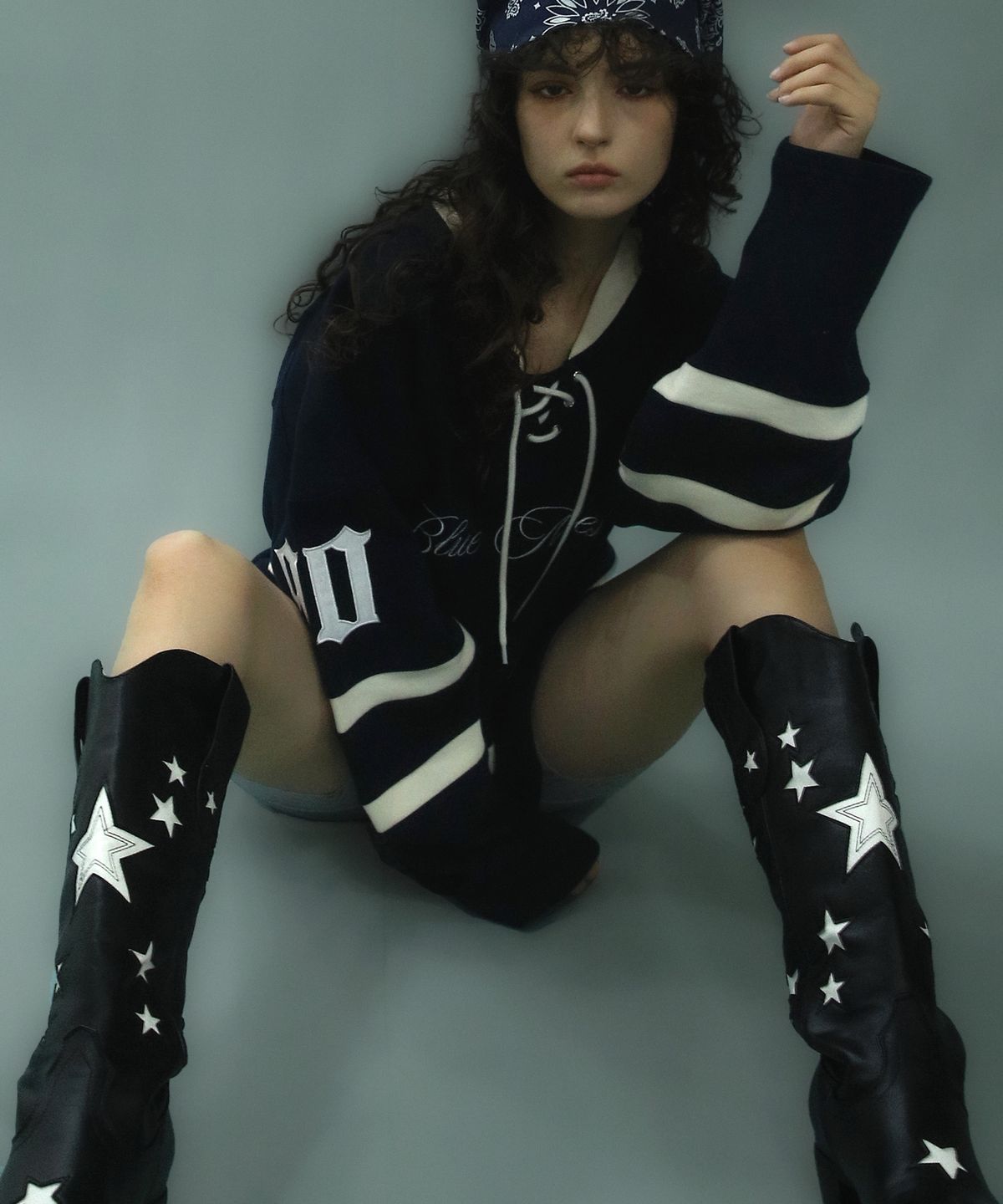배드블루(BADBLUE) Leather Cowboy Boots Black