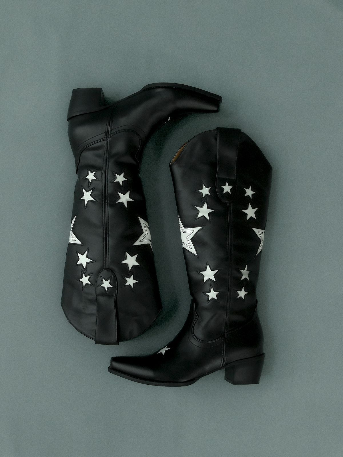 배드블루(BADBLUE) Leather Cowboy Boots Black