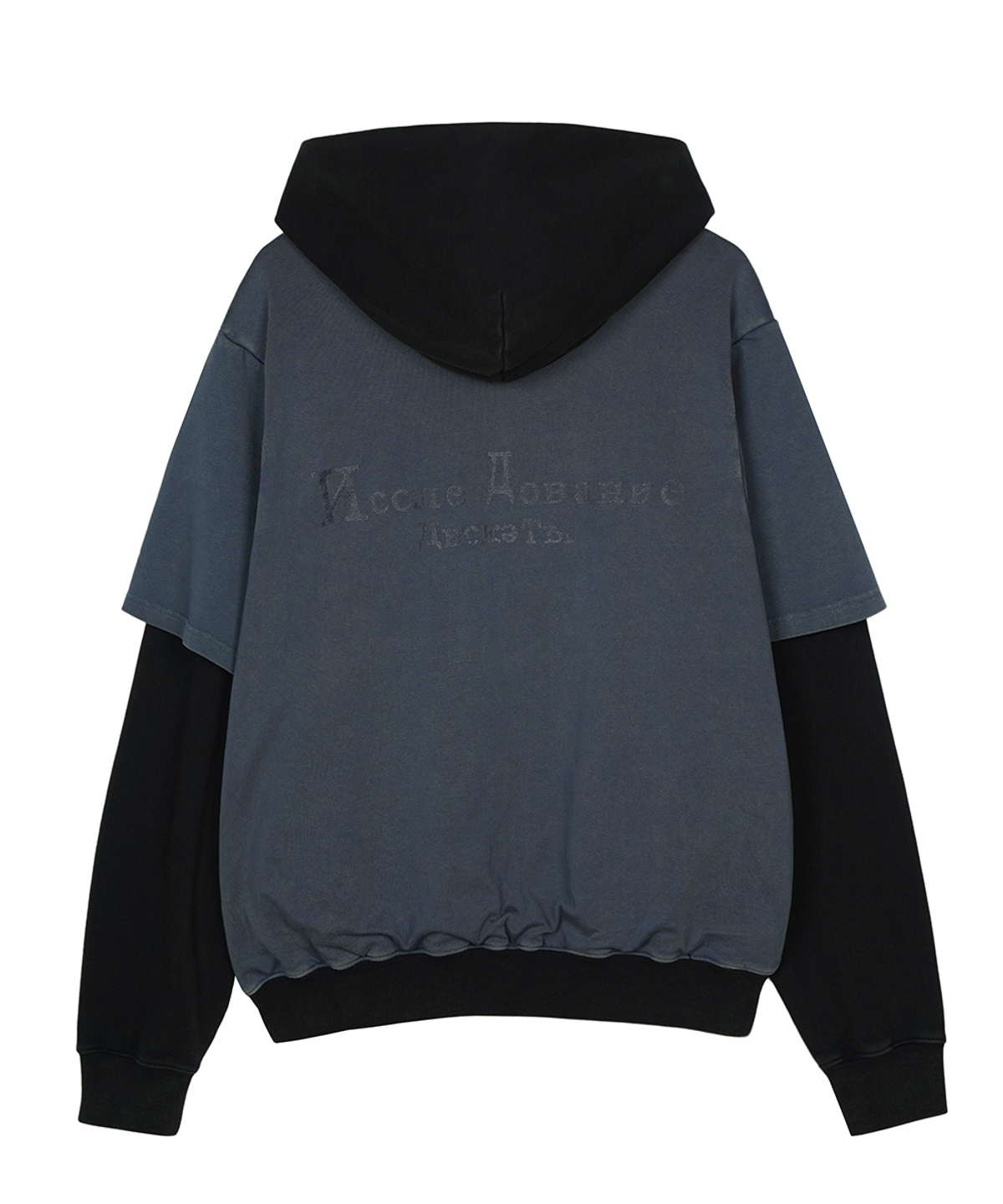 에프디알(FDR) Double Layer Washing Crack Detail Logo hoodie Black