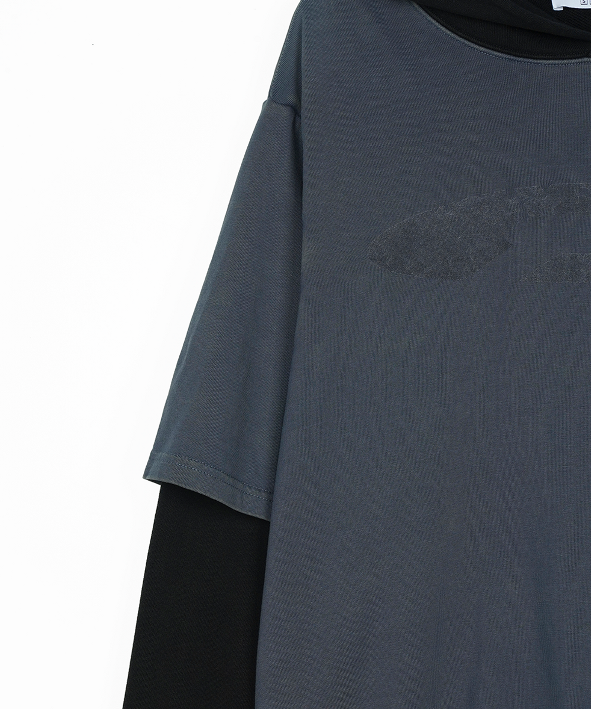 에프디알(FDR) Double Layer Washing Crack Detail Logo hoodie Black