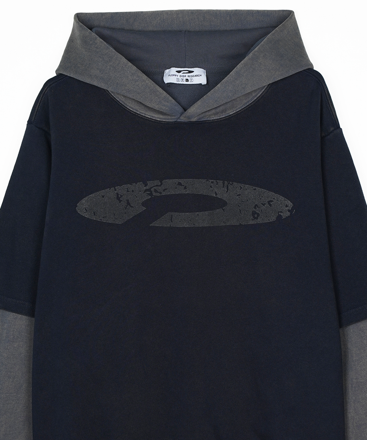 에프디알(FDR) Double Layer Washing Crack Detail Logo hoodie Navy