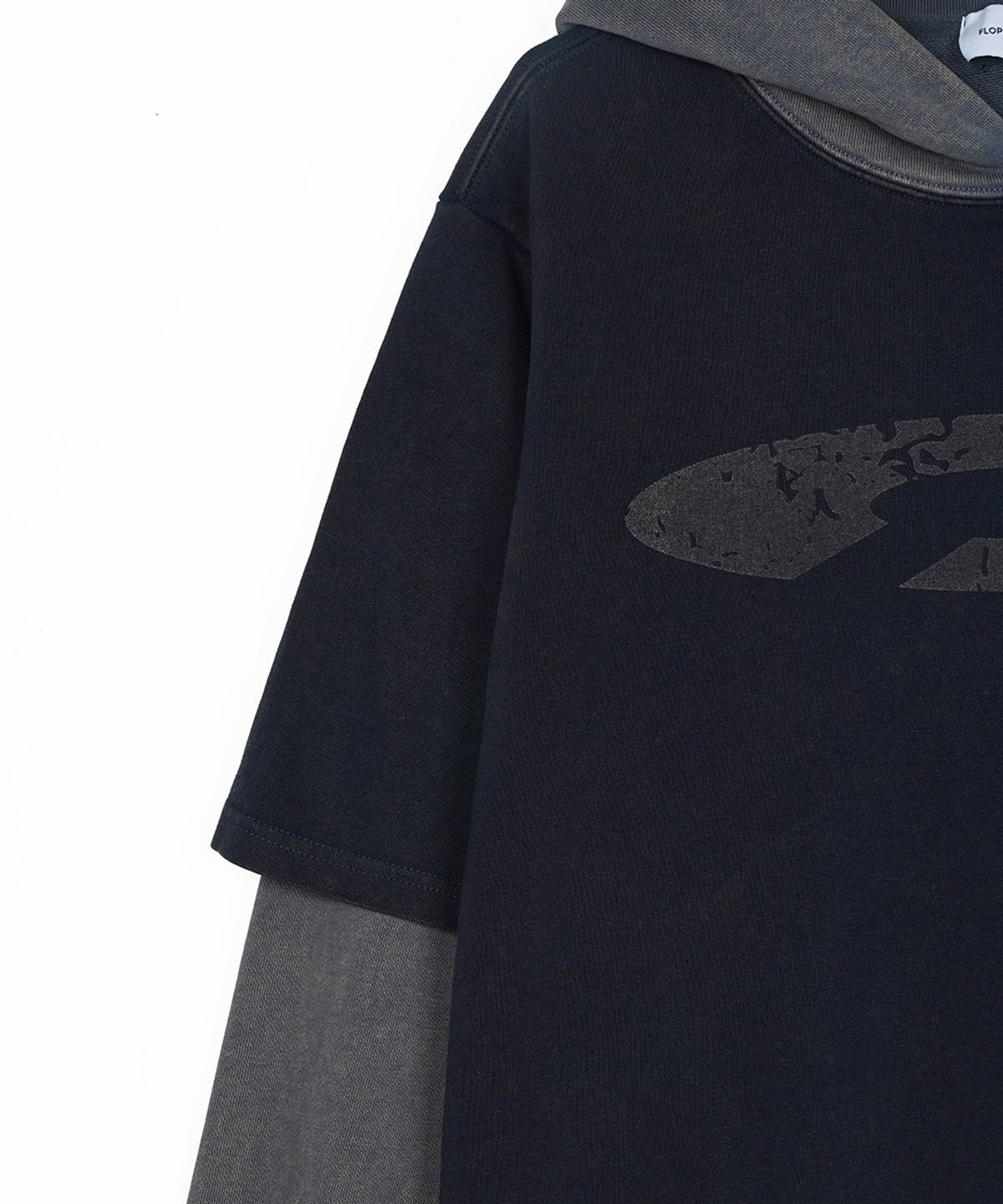 에프디알(FDR) Double Layer Washing Crack Detail Logo hoodie Navy