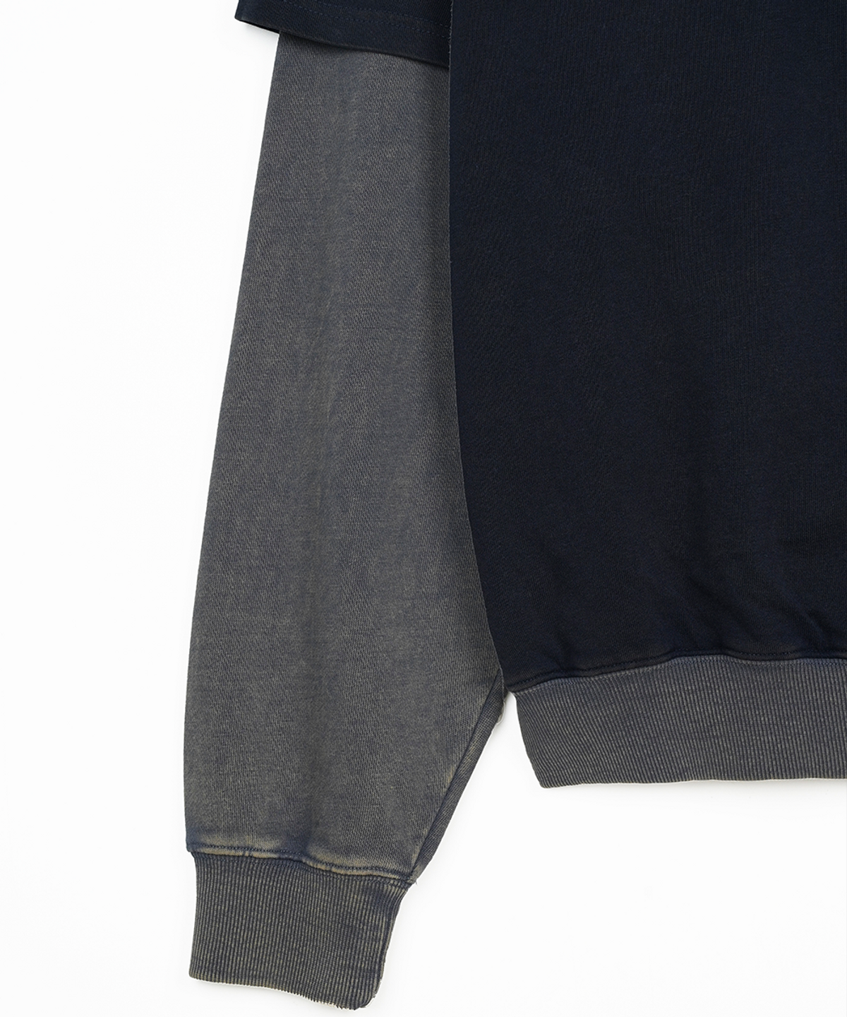 에프디알(FDR) Double Layer Washing Crack Detail Logo hoodie Navy