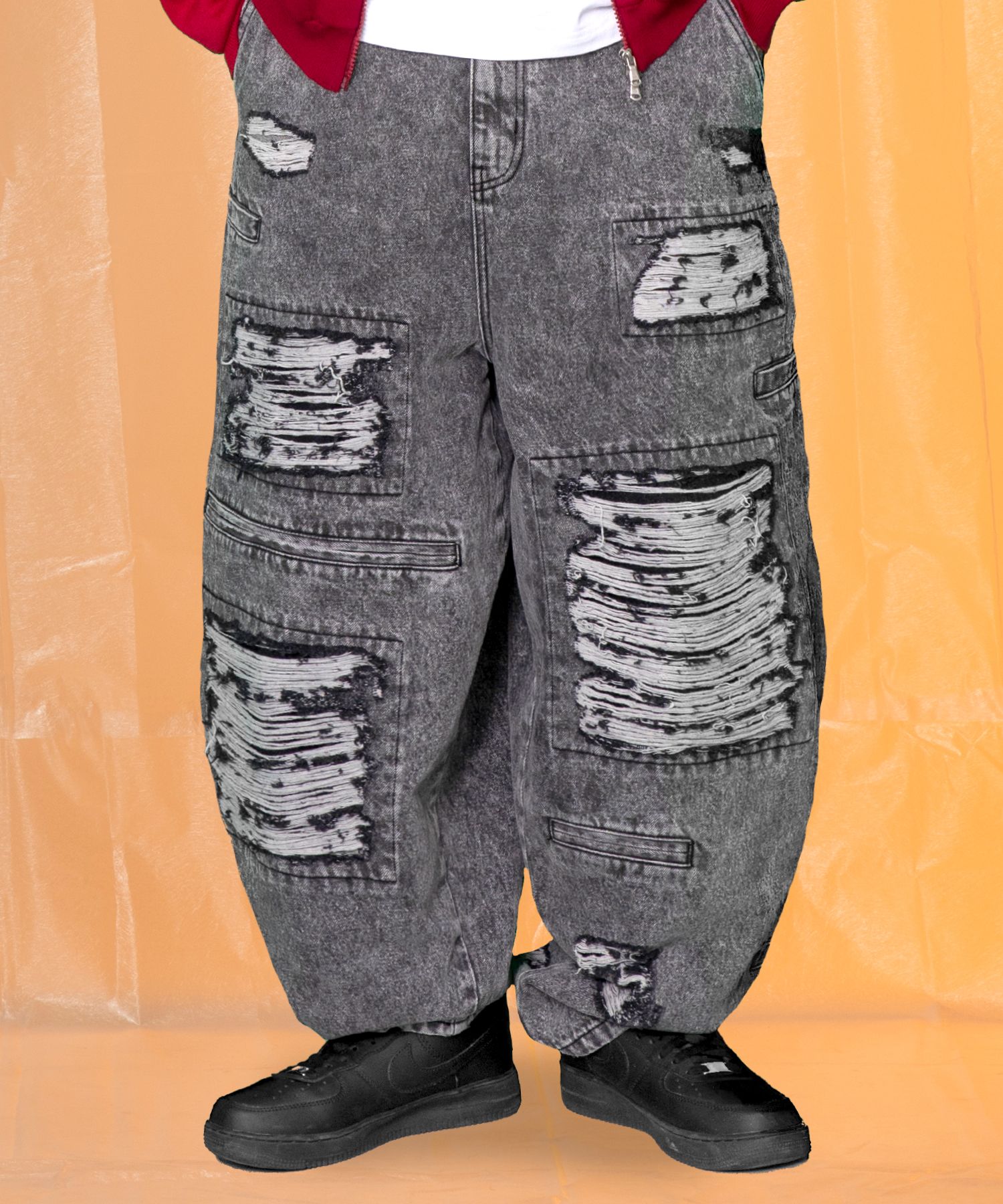 パンツ XTONZ XP251 Multi-Pocket Damage Big Wide Denim Pants GRAY XP MUSINSA公式 | XTONZ XP251 Multi Pocket Damage Big Wide Denim