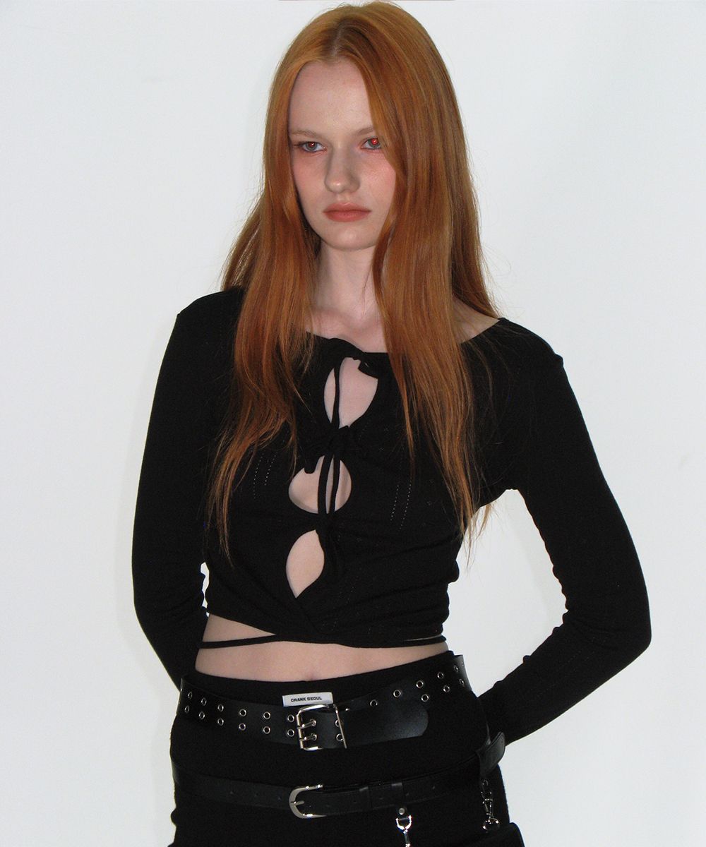 ★CRANK★EYELET STRING CROP TOP_BLACK★正規品/韓国直送料込 CRANK】EYELET STRING CROP TOP | OUR BRAND,CRANK | PRESSING