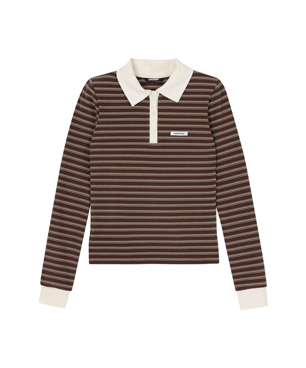 MUSINSA公式 | CRANK マルチストライプポロシャツ_ブラウン