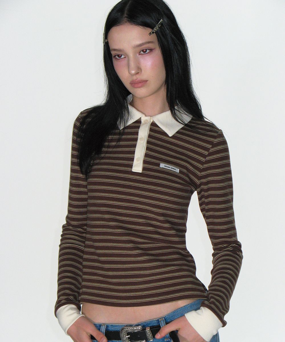 MUSINSA公式 | CRANK Multi-stripe polo shirt_brown