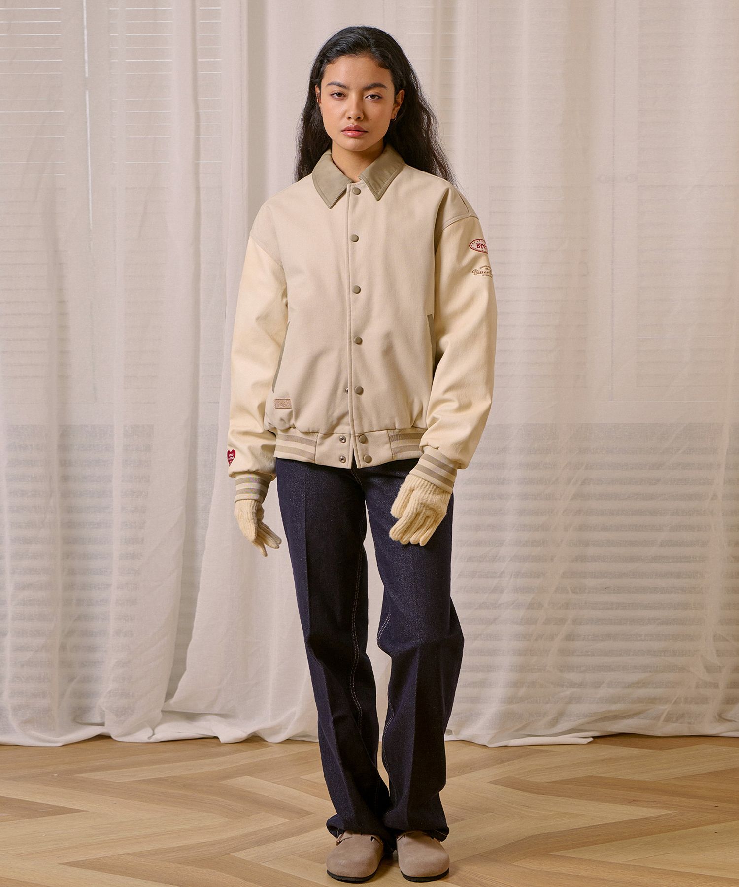 【Bitter Cells】 VARSITYジャケット Mサイズ MUSINSA公式 | BITTERCELLS Sporty Varsity Jacket - Beige
