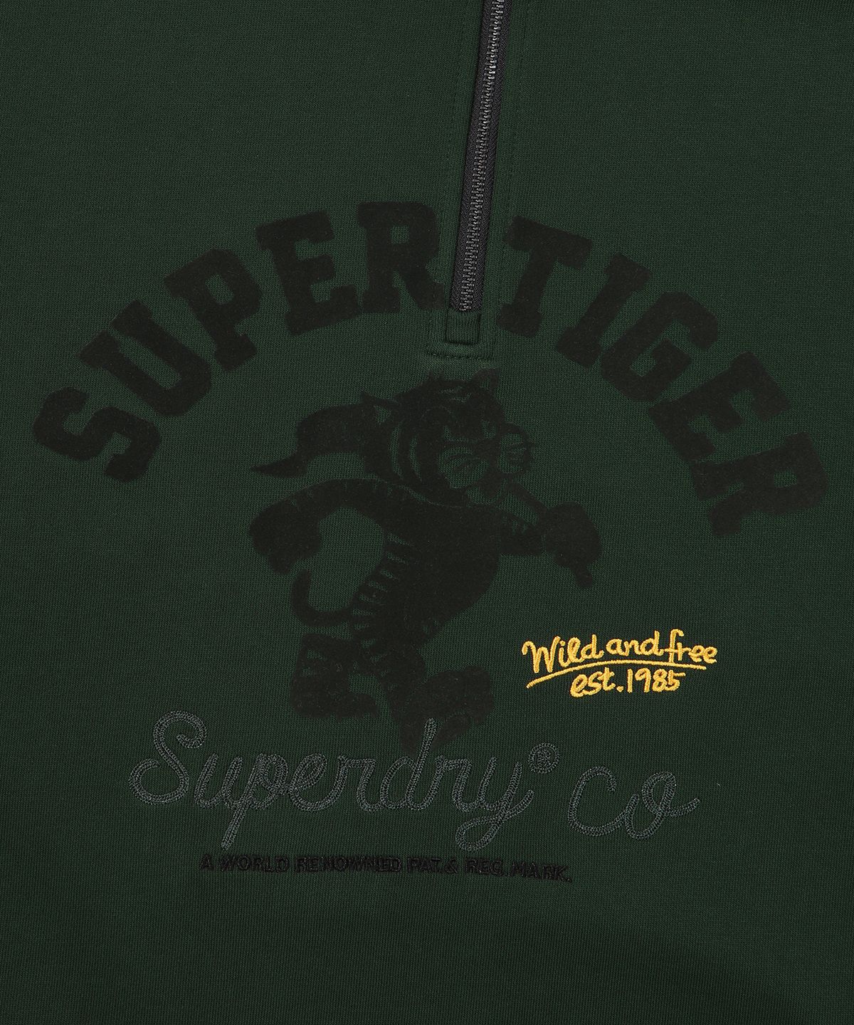슈퍼드라이(SUPERDRY) 바시티 타이거 하프 집업 맨투맨 헌터
