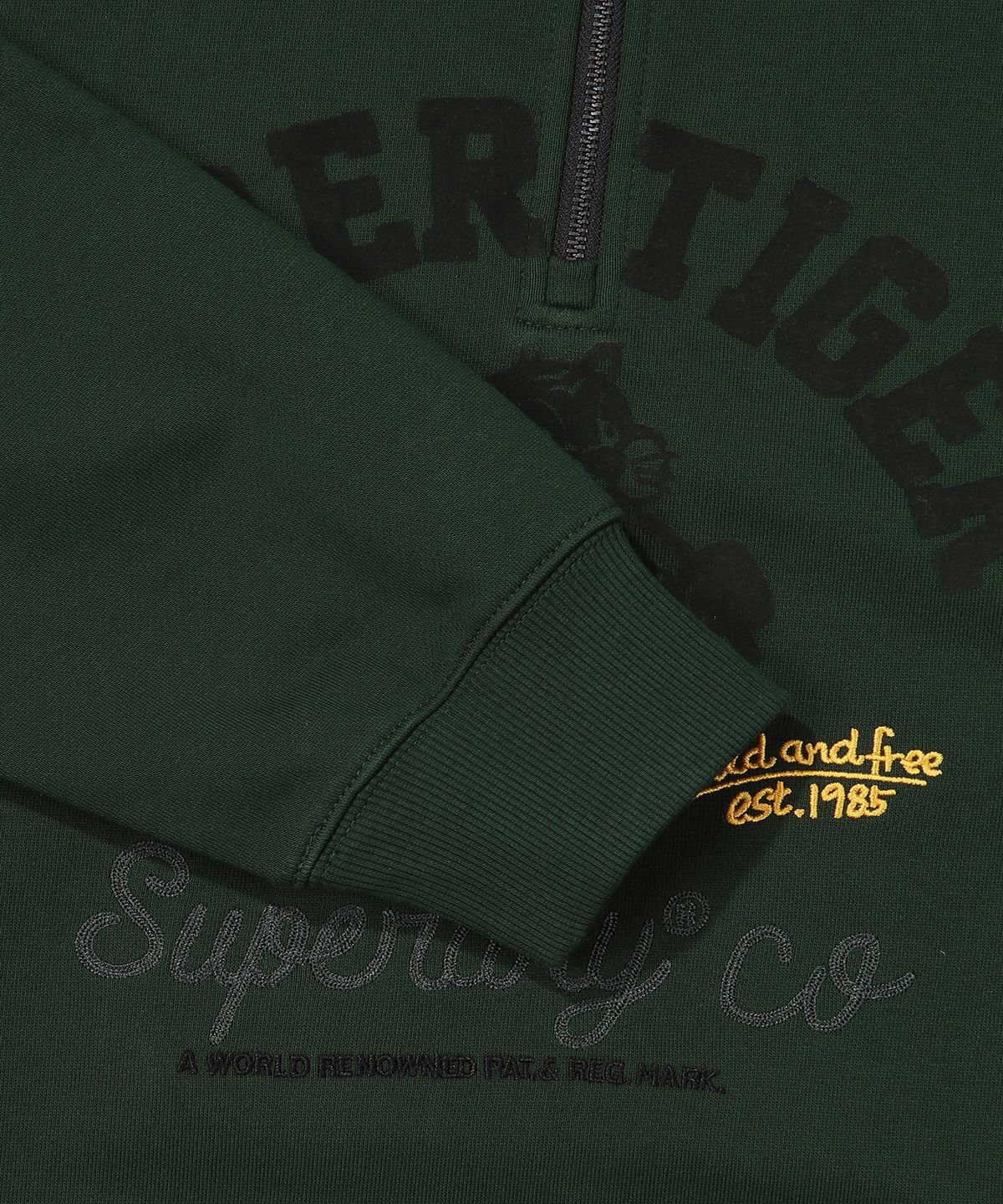 슈퍼드라이(SUPERDRY) 바시티 타이거 하프 집업 맨투맨 헌터