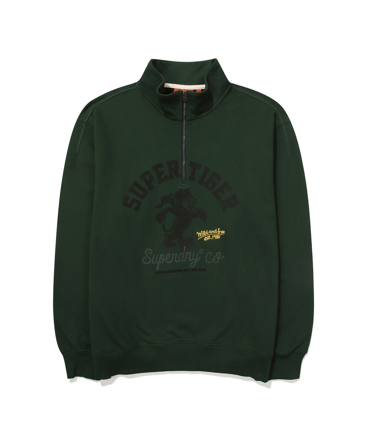 슈퍼드라이(SUPERDRY) 바시티 타이거 하프 집업 맨투맨 헌터