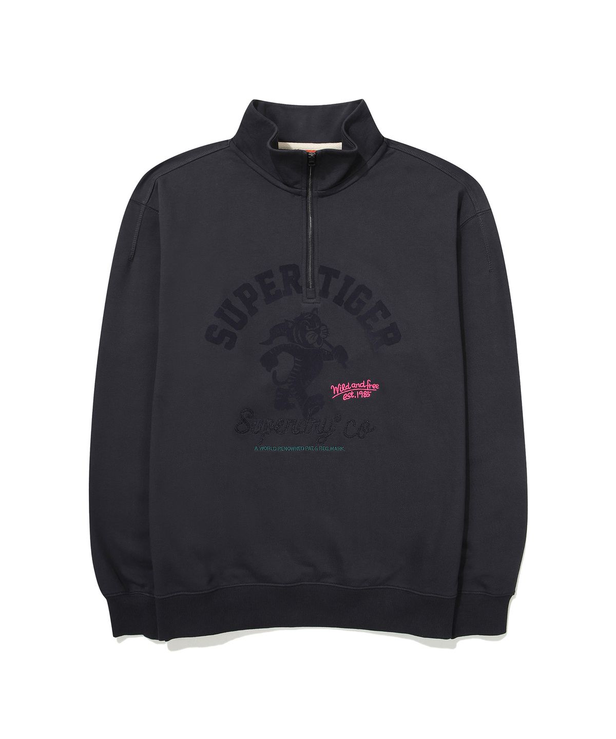 슈퍼드라이(SUPERDRY) 바시티 타이거 하프 집업 맨투맨 네이비