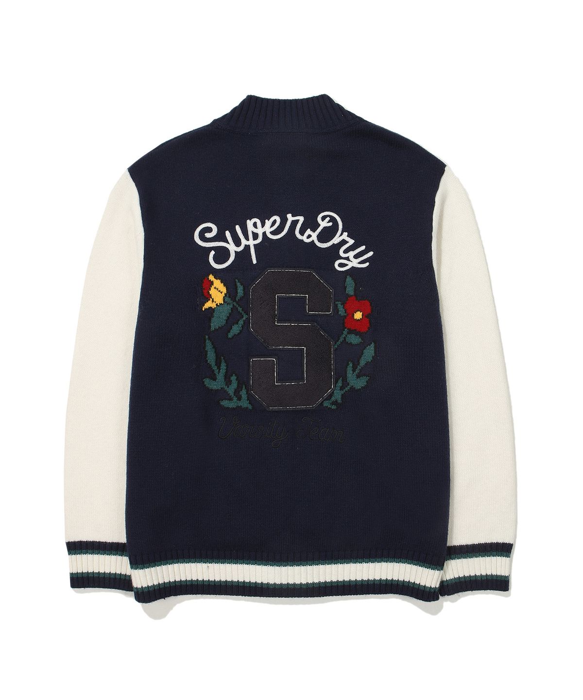 슈퍼드라이(SUPERDRY) 바시티 자수 니트 집업 네이비