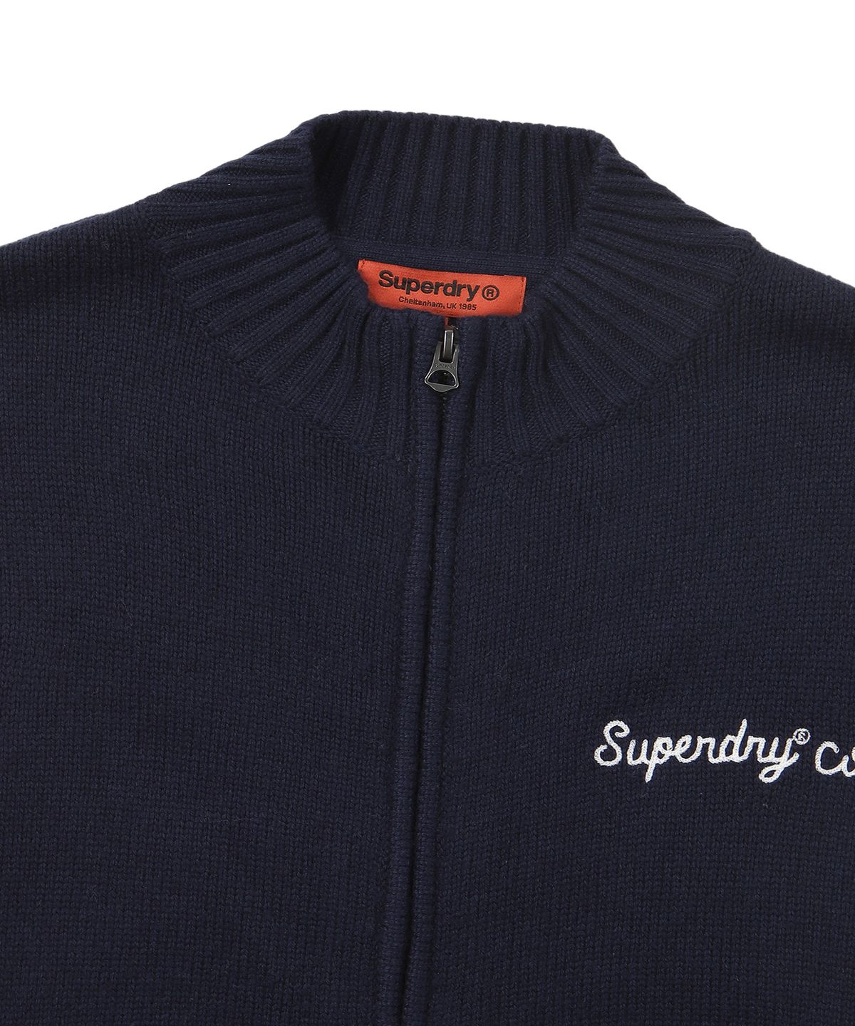슈퍼드라이(SUPERDRY) 바시티 자수 니트 집업 네이비