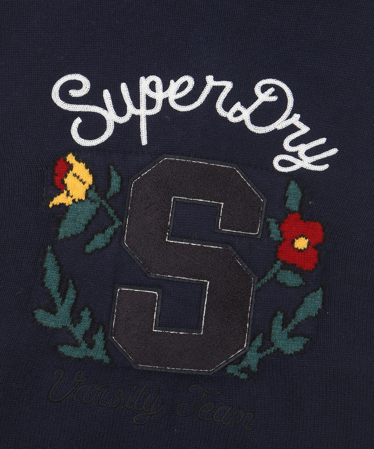 슈퍼드라이(SUPERDRY) 바시티 자수 니트 집업 네이비