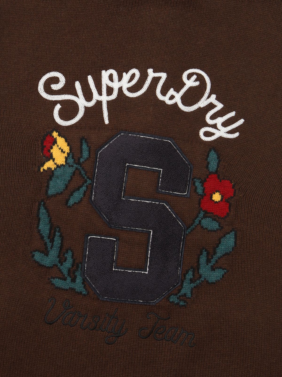 슈퍼드라이(SUPERDRY) 바시티 자수 니트 집업 브라운