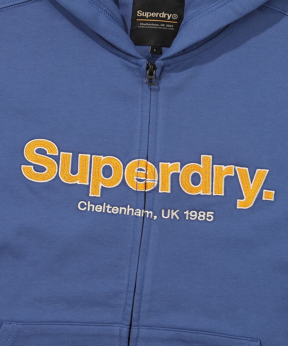 슈퍼드라이(SUPERDRY) 코어 빅 로고 투웨이 후드 집업 블루
