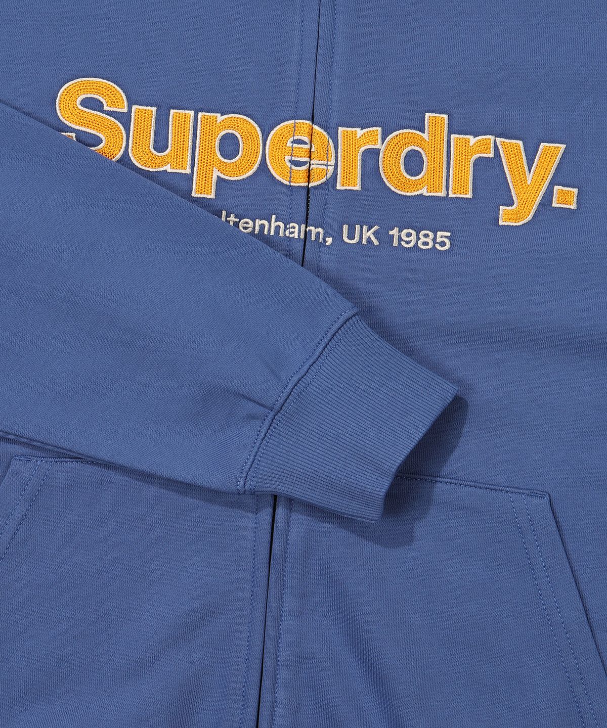 슈퍼드라이(SUPERDRY) 코어 빅 로고 투웨이 후드 집업 블루