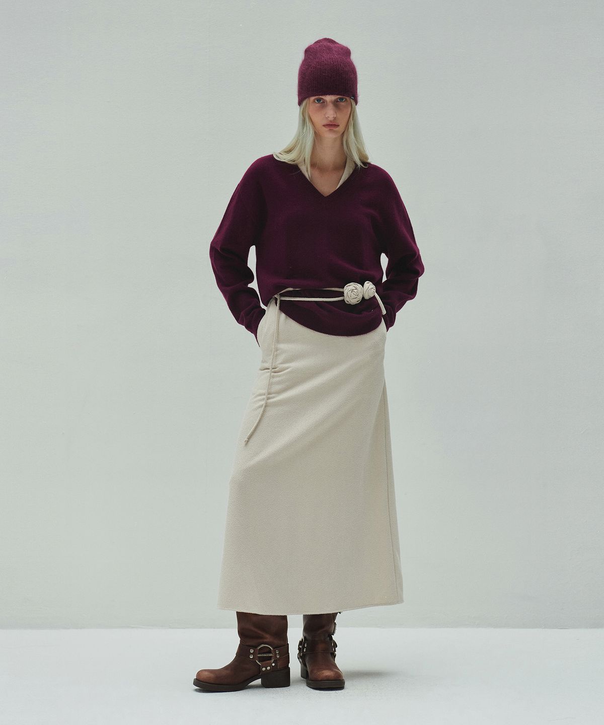 다이애그널(DIAGONAL) V NECK CASHMERE KNIT (plum)